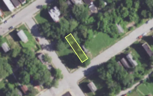 Aerial view of 2043 GANO AV — vacant lot, St. Louis with approximate parcel outline