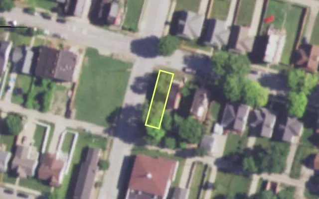 Aerial view of 3036 RUTGER ST — vacant lot, St. Louis with approximate parcel outline