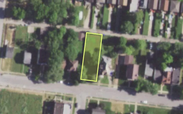 Aerial view of 6033 MAPLE AV — vacant lot, St. Louis with approximate parcel outline