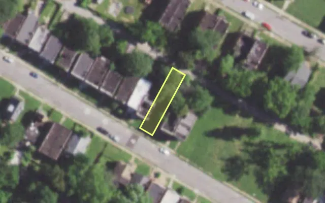Aerial view of 5851 LOTUS AV — vacant lot, St. Louis with approximate parcel outline