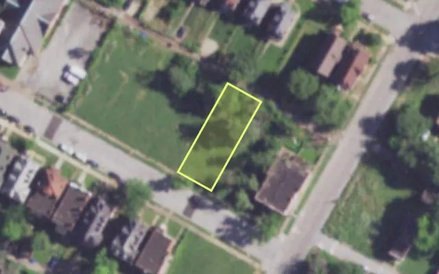 Aerial view of 2911 GREER AV — vacant lot, St. Louis with approximate parcel outline