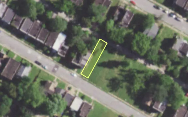 Aerial view of 5843 LOTUS AV — vacant lot, St. Louis with approximate parcel outline