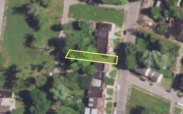 Aerial view of 1409 WALTON AV — vacant lot, St. Louis with approximate parcel outline