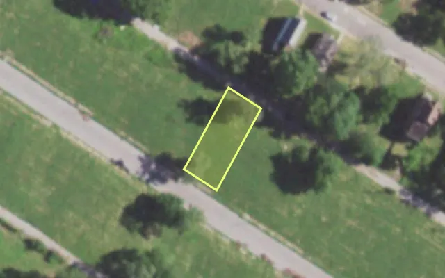 Aerial view of 5853 THEODOSIA AV — vacant lot, St. Louis with approximate parcel outline