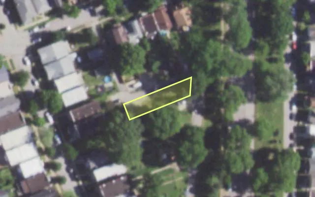 Aerial view of 5449 CHRISTY AV — vacant lot, St. Louis with approximate parcel outline