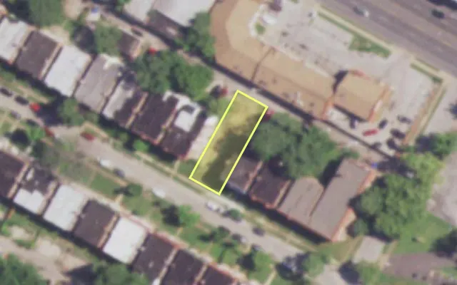 Aerial view of 5119 PALM ST — vacant lot, St. Louis with approximate parcel outline
