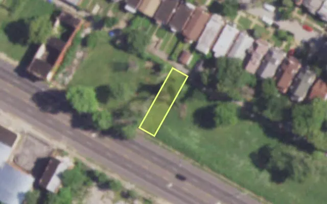 Aerial view of 4849 NATURAL BRIDGE AV — vacant lot, St. Louis with approximate parcel outline
