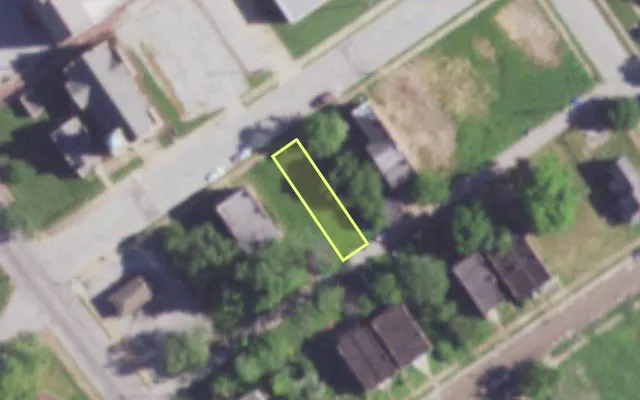Aerial view of 2124 JOHN AV — vacant lot, St. Louis with approximate parcel outline