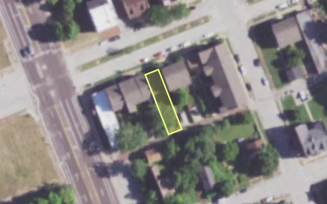 Aerial view of 1446 NORTH MARKET ST — vacant lot, St. Louis with approximate parcel outline