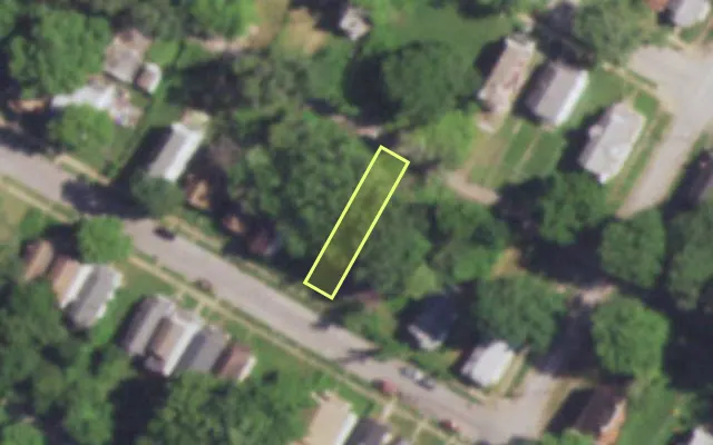 Aerial view of 6015 THEKLA AV — vacant lot, St. Louis with approximate parcel outline