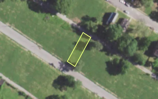Aerial view of 5859 THEODOSIA AV — vacant lot, St. Louis with approximate parcel outline