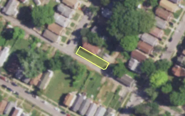 Aerial view of 5616 HILLER PL — vacant lot, St. Louis with approximate parcel outline
