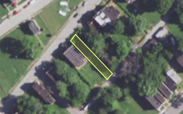Aerial view of 2010 E WARNE AV — vacant lot, St. Louis with approximate parcel outline