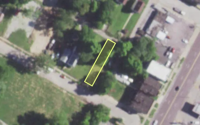Aerial view of 5319 THEODOSIA AV — vacant lot, St. Louis with approximate parcel outline
