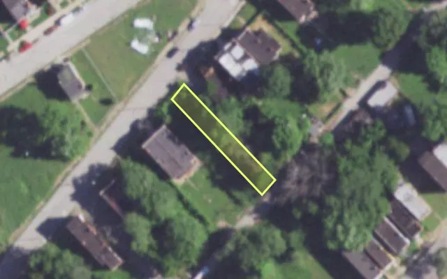 Aerial view of 2006 E WARNE AV — vacant lot, St. Louis with approximate parcel outline