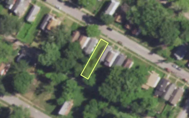 Aerial view of 6028 THEKLA AV — vacant lot, St. Louis with approximate parcel outline