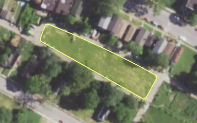Aerial view of 5623 R ROOSEVELT PL — vacant lot, St. Louis with approximate parcel outline