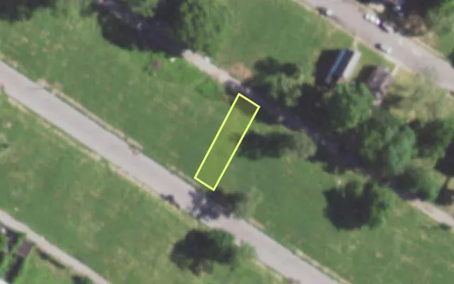 Aerial view of 5861 THEODOSIA AV — vacant lot, St. Louis with approximate parcel outline