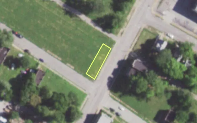 Aerial view of 5801 THEODOSIA AV — vacant lot, St. Louis with approximate parcel outline