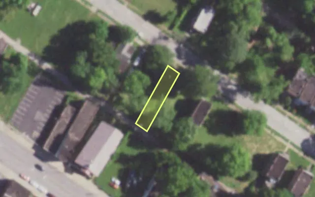 Aerial view of 5638 THEODOSIA AV — vacant lot, St. Louis with approximate parcel outline