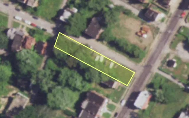Aerial view of 1407 MARCUS AV — vacant lot, St. Louis with approximate parcel outline