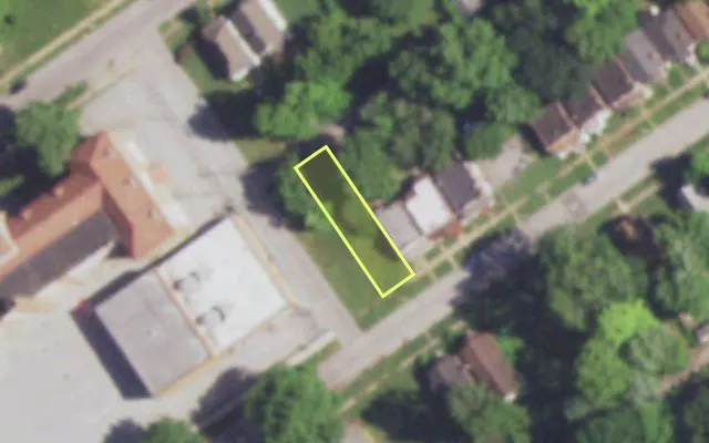 Aerial view of 5041 ALCOTT AV — vacant lot, St. Louis with approximate parcel outline
