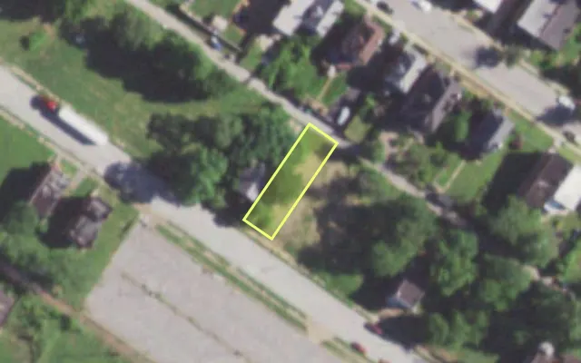 Aerial view of 5949 THEODOSIA AV — vacant lot, St. Louis with approximate parcel outline