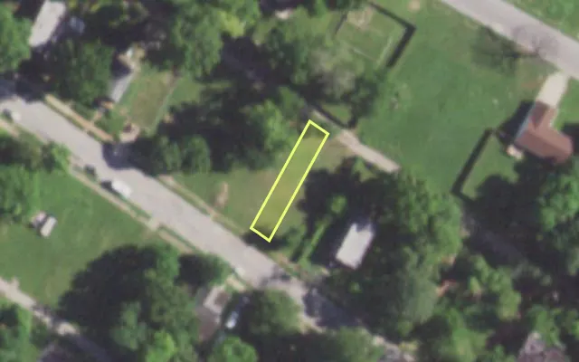 Aerial view of 5649 THEODOSIA AV — vacant lot, St. Louis with approximate parcel outline