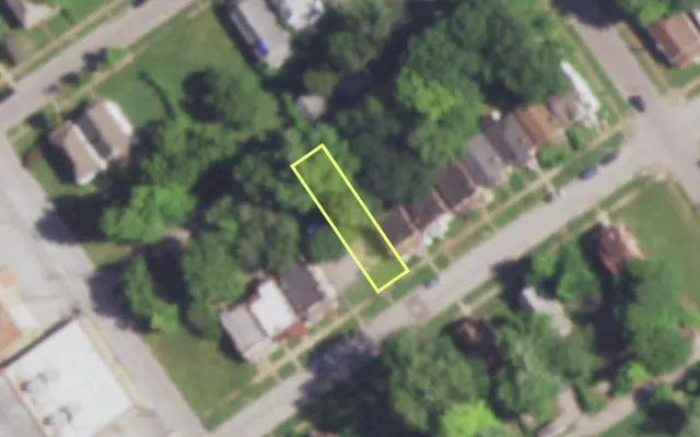Aerial view of 5057 ALCOTT AV — vacant lot, St. Louis with approximate parcel outline