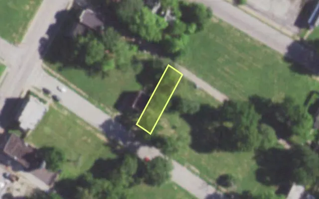 Aerial view of 5743 THEODOSIA AV — vacant lot, St. Louis with approximate parcel outline