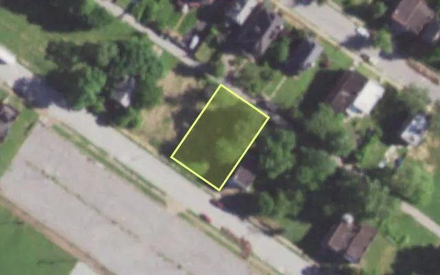 Aerial view of 5935 THEODOSIA AV — vacant lot, St. Louis with approximate parcel outline