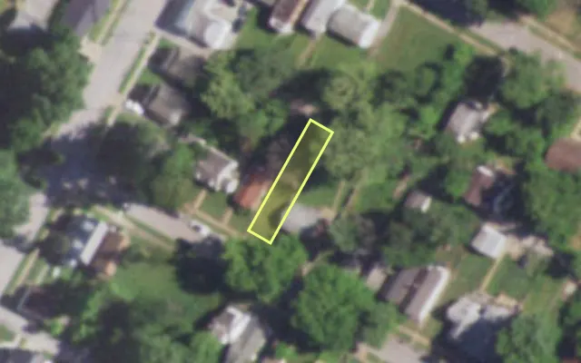 Aerial view of 5985 THEODORE AV — vacant lot, St. Louis with approximate parcel outline