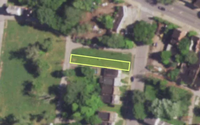 Aerial view of 1421 WALTON AV — vacant lot, St. Louis with approximate parcel outline