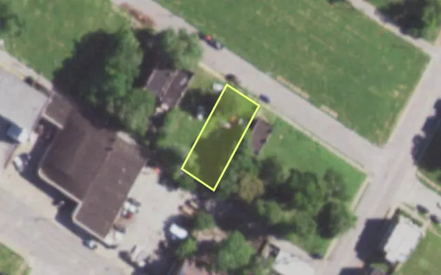 Aerial view of 5816 THEODOSIA AV — vacant lot, St. Louis with approximate parcel outline