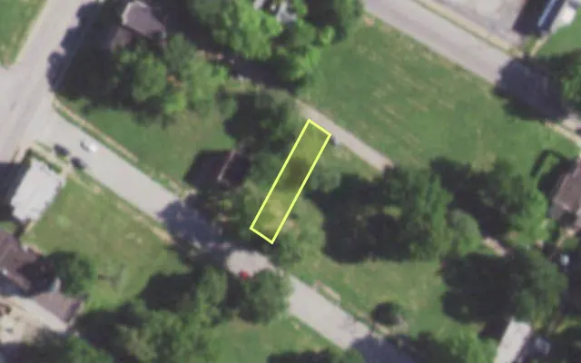 Aerial view of 5741 THEODOSIA AV — vacant lot, St. Louis with approximate parcel outline