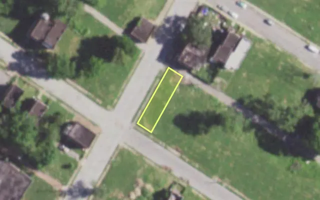 Aerial view of 5899 THEODOSIA AV — vacant lot, St. Louis with approximate parcel outline