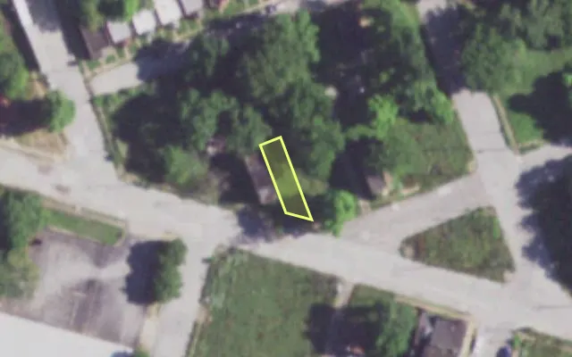 Aerial view of 2019 BRANCH ST — vacant lot, St. Louis with approximate parcel outline