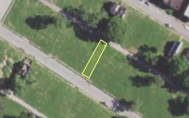 Aerial view of 5871 THEODOSIA AV — vacant lot, St. Louis with approximate parcel outline