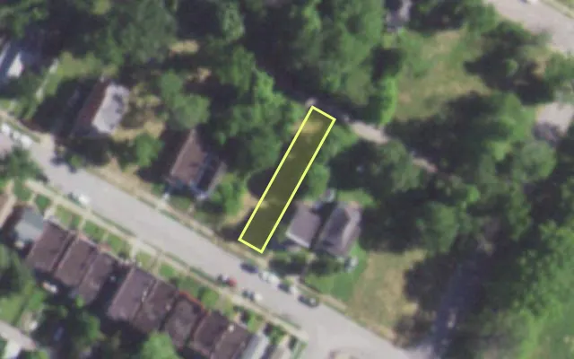 Aerial view of 5217 THEODOSIA AV — vacant lot, St. Louis with approximate parcel outline