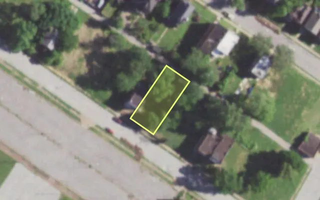 Aerial view of 5929 THEODOSIA AV — vacant lot, St. Louis with approximate parcel outline