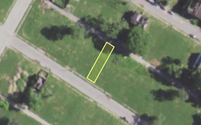 Aerial view of 5877 THEODOSIA AV — vacant lot, St. Louis with approximate parcel outline
