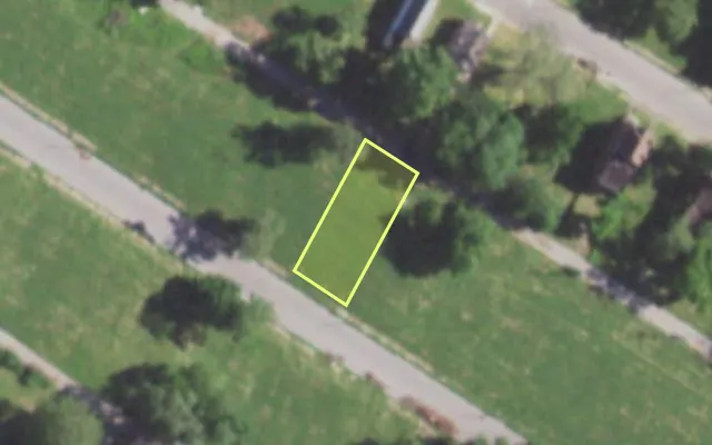 Aerial view of 5847 THEODOSIA AV — vacant lot, St. Louis with approximate parcel outline