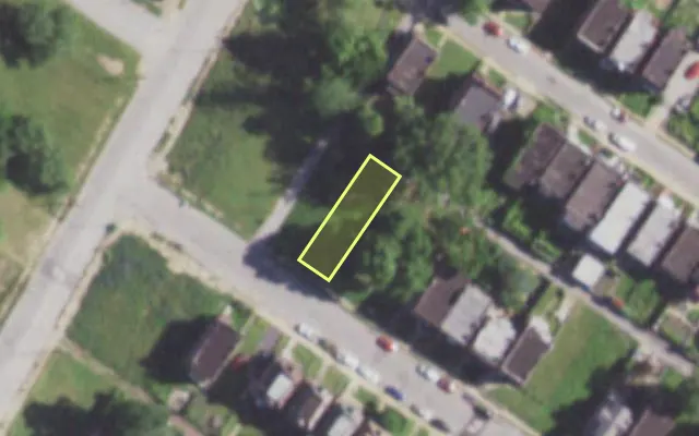 Aerial view of 5979 MINERVA AV — vacant lot, St. Louis with approximate parcel outline