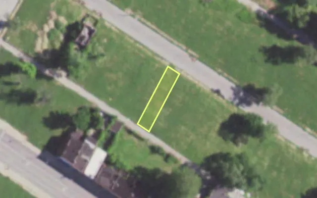 Aerial view of 5872 THEODOSIA AV — vacant lot, St. Louis with approximate parcel outline