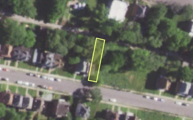 Aerial view of 5055 MINERVA AV — vacant lot, St. Louis with approximate parcel outline