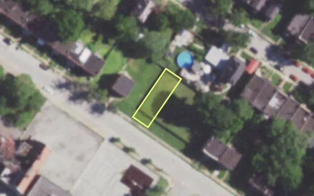 Aerial view of 5845 MINERVA AV — vacant lot, St. Louis with approximate parcel outline