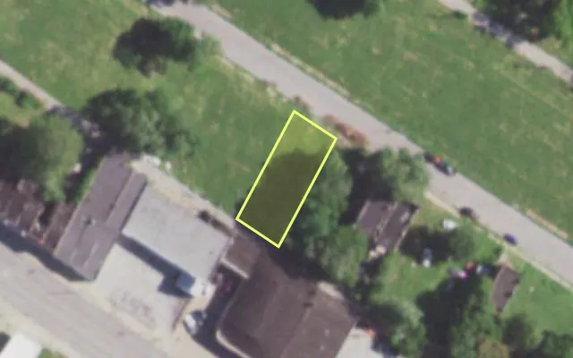 Aerial view of 5836 THEODOSIA AV — vacant lot, St. Louis with approximate parcel outline