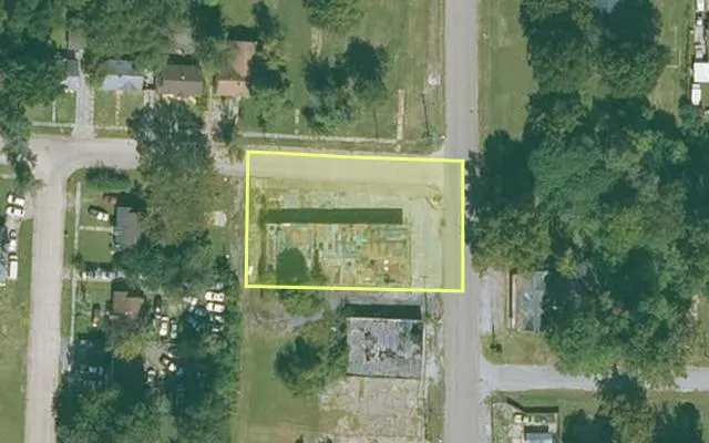 Aerial view of MISSISSIPPI County parcel 305-02249-000 — Arkansas post-auction with approximate parcel outline