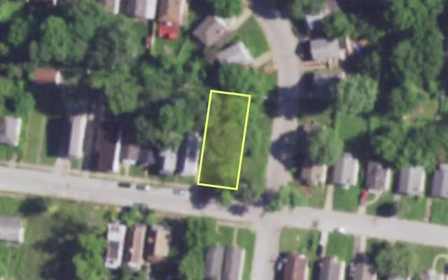 Aerial view of 849 HARLAN AV — vacant lot, St. Louis with approximate parcel outline