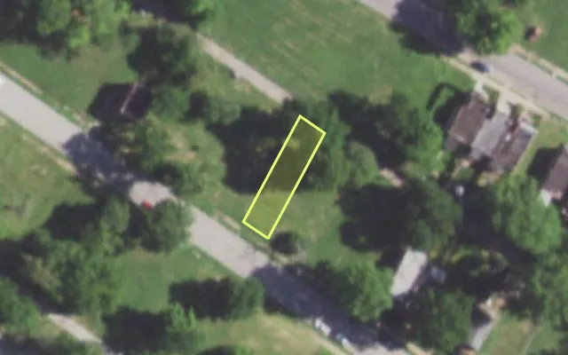 Aerial view of 5729 THEODOSIA AV — vacant lot, St. Louis with approximate parcel outline